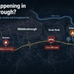 Map of Middlesbrough, South Bank, Grangetown and Acklam showing the A66 crash, house rammings, earlier shootings and fatal Grangetown fire