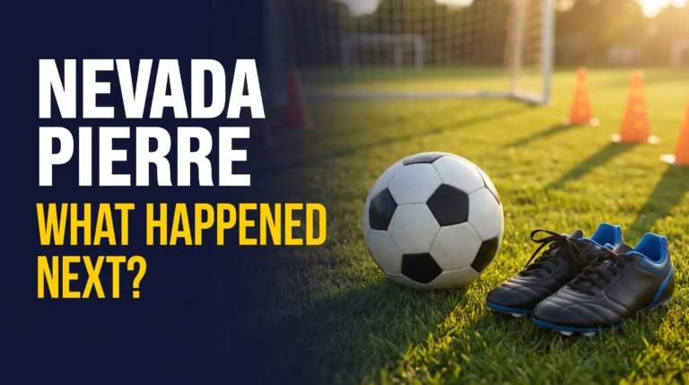 Illustration of a football and boots on a training pitch with the headline Nevada Pierre, What Happened Next?