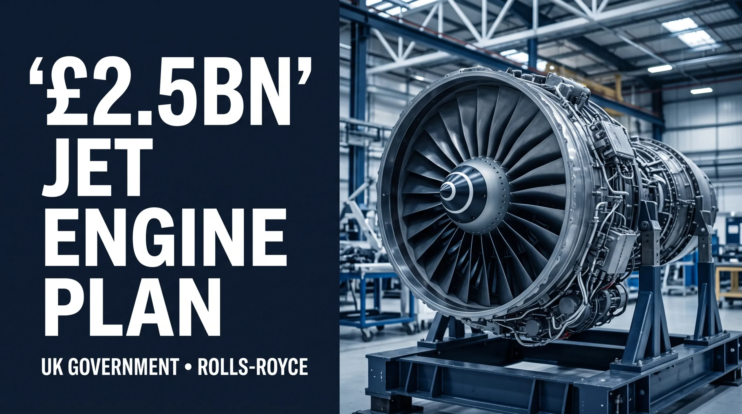 Composite illustration of an aircraft engine and a £2.5bn UK jet engine technology plan