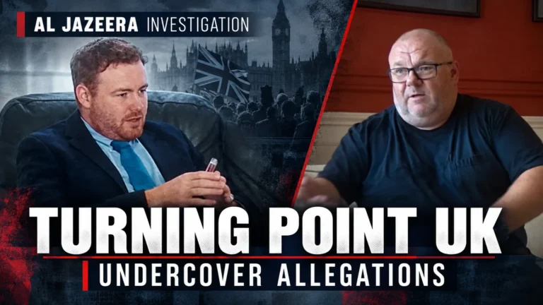 Illustrative composite showing Jack Ross and Allan Nesbitt from the Al Jazeera investigation into Turning Point UK